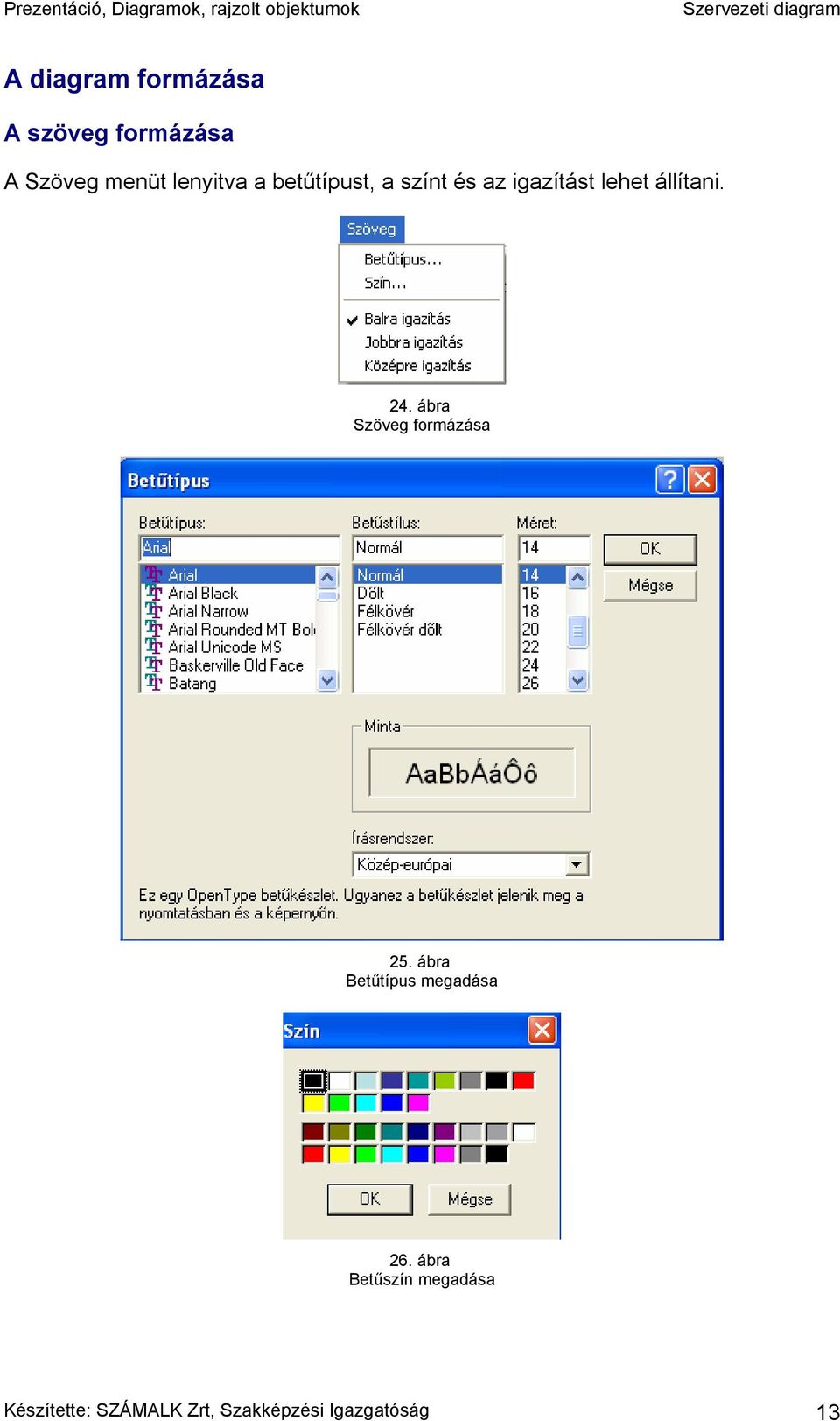 ábra Szöveg formázása 25. ábra Betűtípus megadása 26.