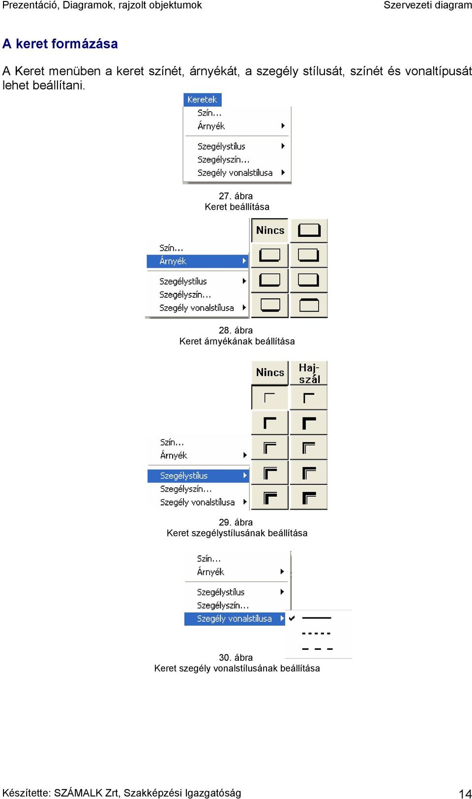 ábra Keret árnyékának beállítása 29. ábra Keret szegélystílusának beállítása 30.