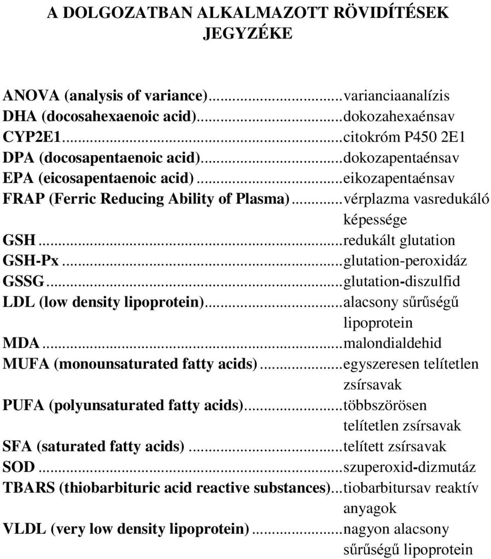 ..glutation-diszulfid LDL (low density lipoprotein)...dodfvrq\v U VpJ lipoprotein MDA...malondialdehid MUFA (monounsaturated fatty acids).