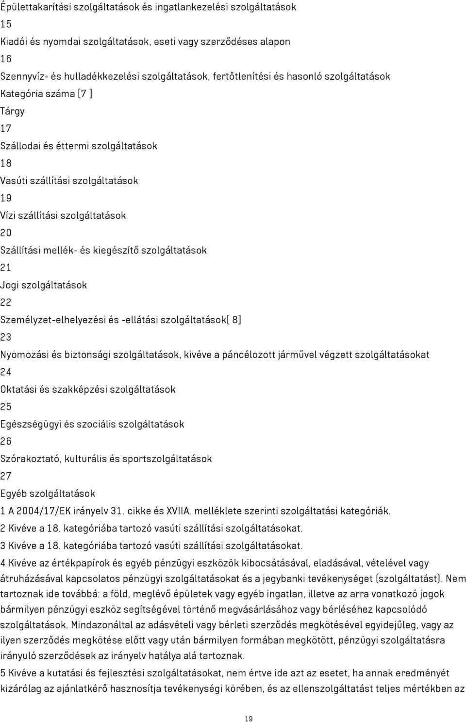 szolgáltatások 21 Jogi szolgáltatások 22 Személyzet-elhelyezési és -ellátási szolgáltatások[ 8] 23 Nyomozási és biztonsági szolgáltatások, kivéve a páncélozott járművel végzett szolgáltatásokat 24