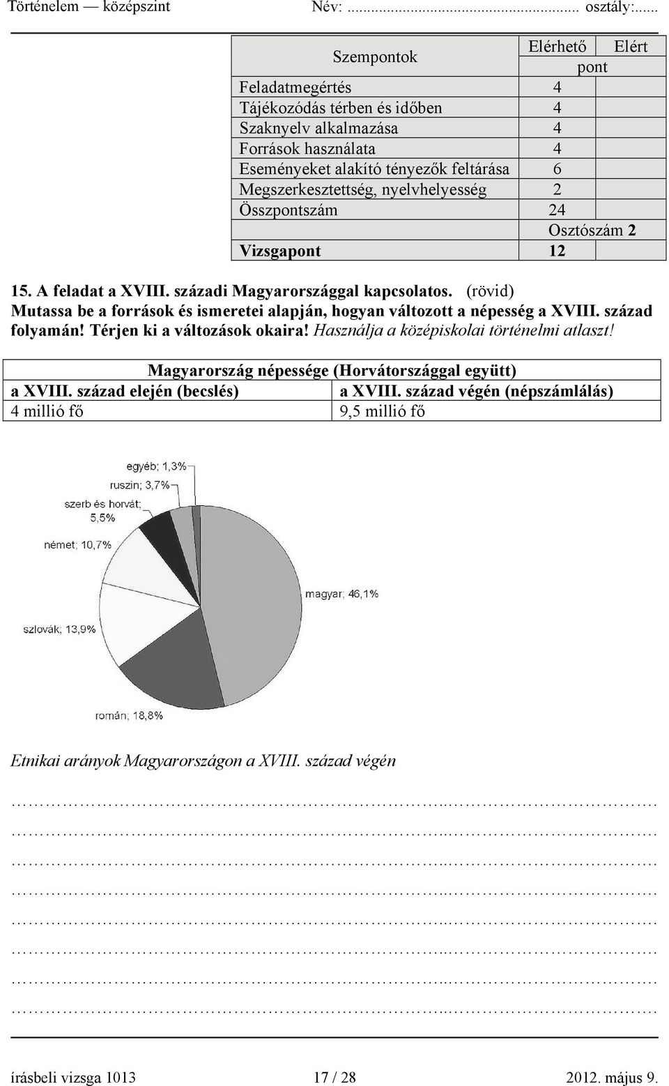 (rövid) Mutassa be a források és ismeretei alapján, hogyan változott a népesség a XVIII. század folyamán! Térjen ki a változások okaira! Használja a középiskolai történelmi atlaszt!