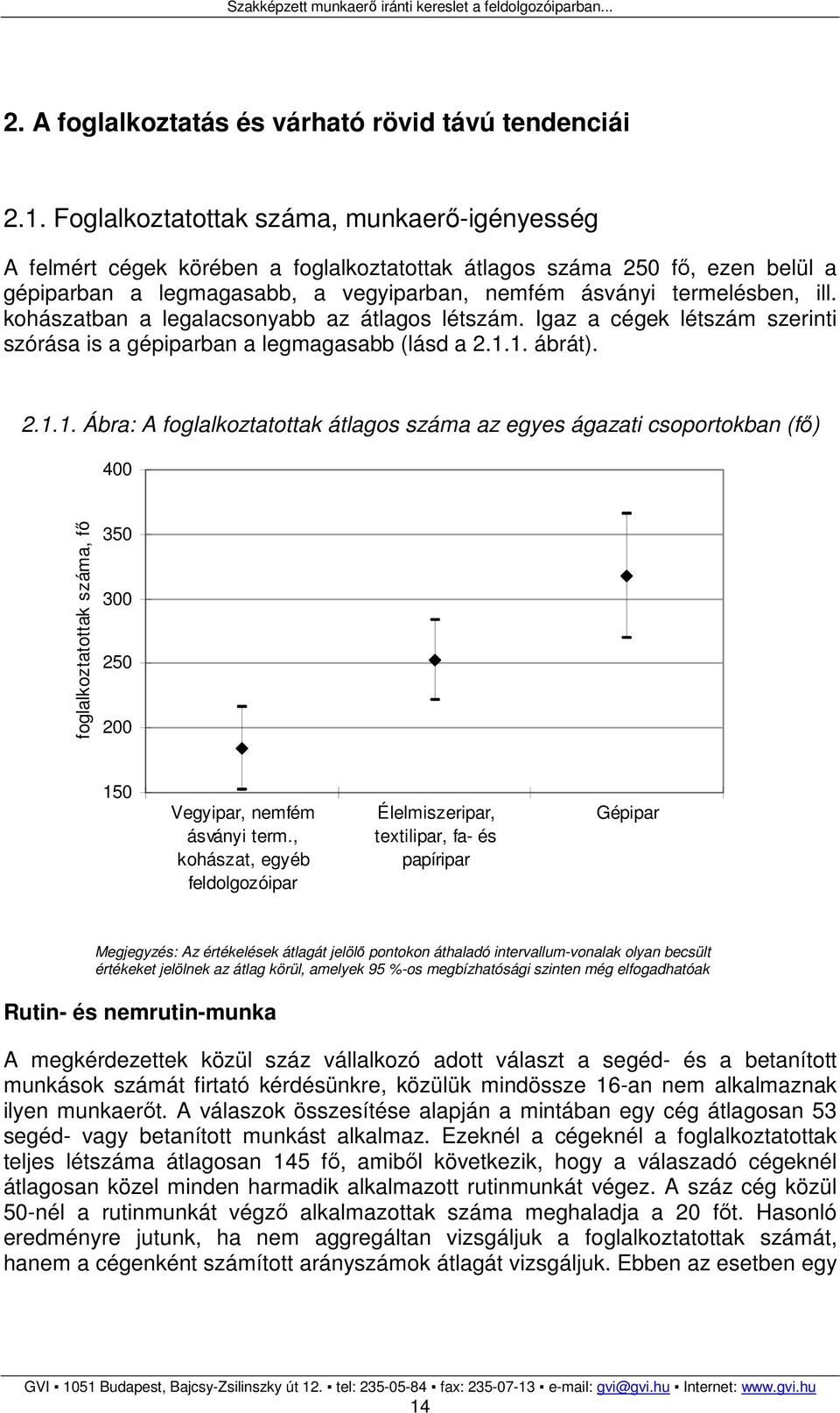 kohászatban a legalacsonyabb az átlagos létszám. Igaz a cégek létszám szerinti szórása is a gépiparban a legmagasabb (lásd a 2.1.