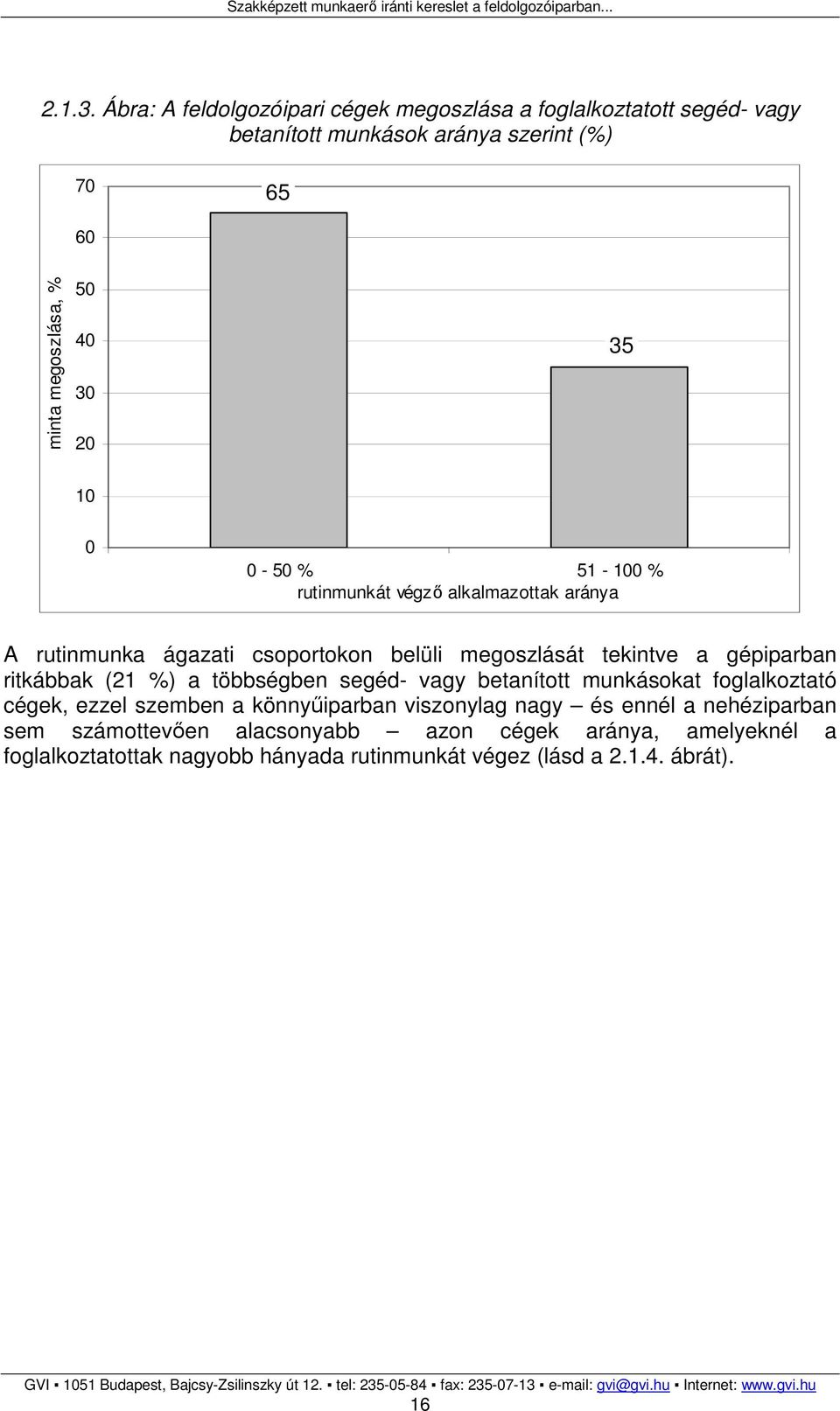 30 20 35 10 0 0-50 % 51-100 % rutinmunkát végzı alkalmazottak aránya A rutinmunka ágazati csoportokon belüli megoszlását tekintve a gépiparban