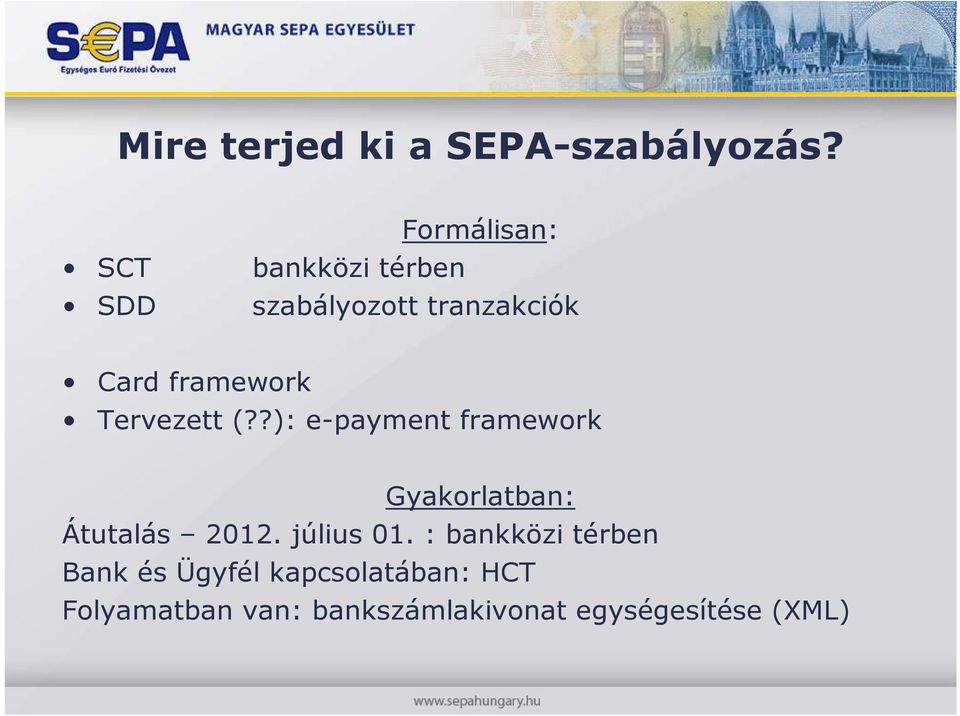 framework Tervezett (??): e-payment framework Gyakorlatban: Átutalás 2012.