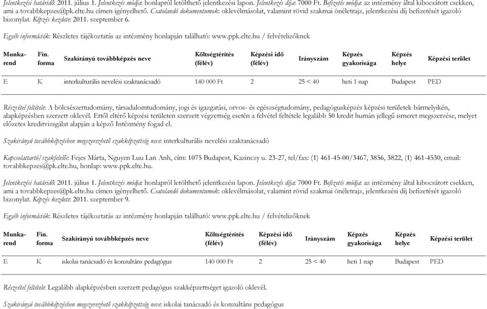 egészségtudomány, pedagógusképzés képzési területek bármelyikén, alapképzésben szerzett oklevél.