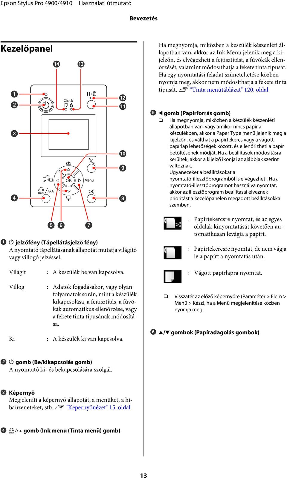 oldal E l gomb (Papírforrás gomb) Ha megnyomja, miközben a készülék készenléti állapotban van, vagy amikor nincs papír a készülékben, akkor a Paper Type menü jelenik meg a kijelzőn, és válthat a