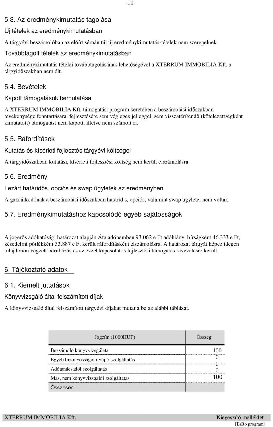 Bevételek Kapott támogatások bemutatása A támogatási program keretében a beszámolási időszakban tevékenysége fenntartására, fejlesztésére sem végleges jelleggel, sem visszatérítendő