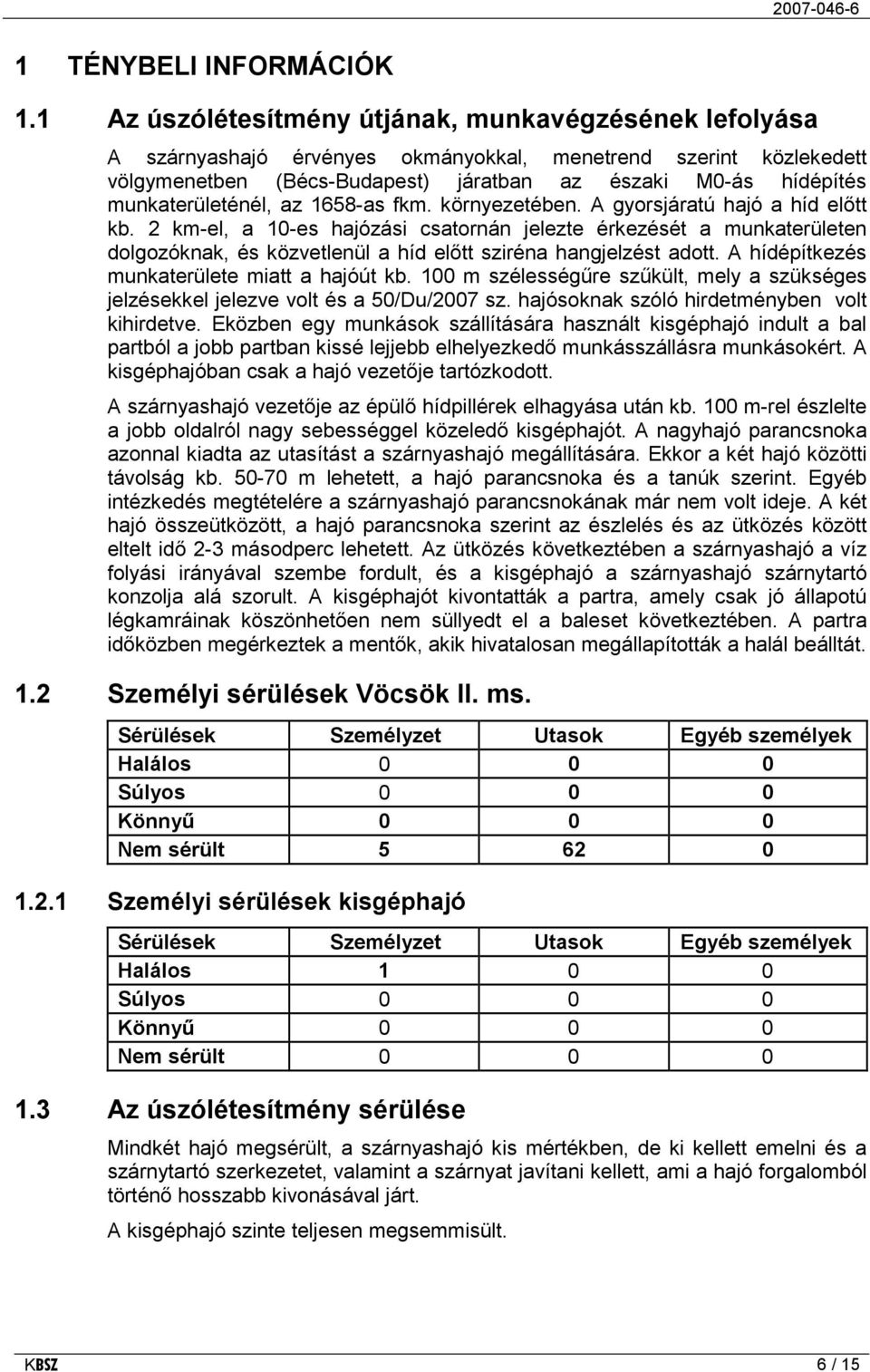 munkaterületénél, az 1658-as fkm. környezetében. A gyorsjáratú hajó a híd előtt kb.