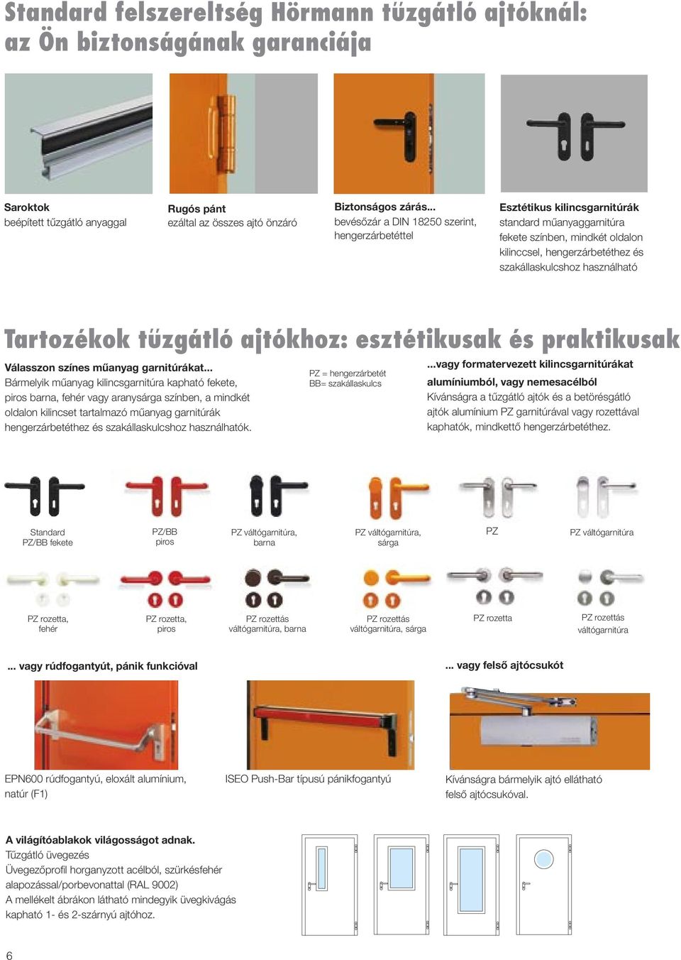 használható Tartozékok tuzgátló ajtókhoz: esztétikusak és praktikusak Válasszon színes műanyag garnitúrákat.