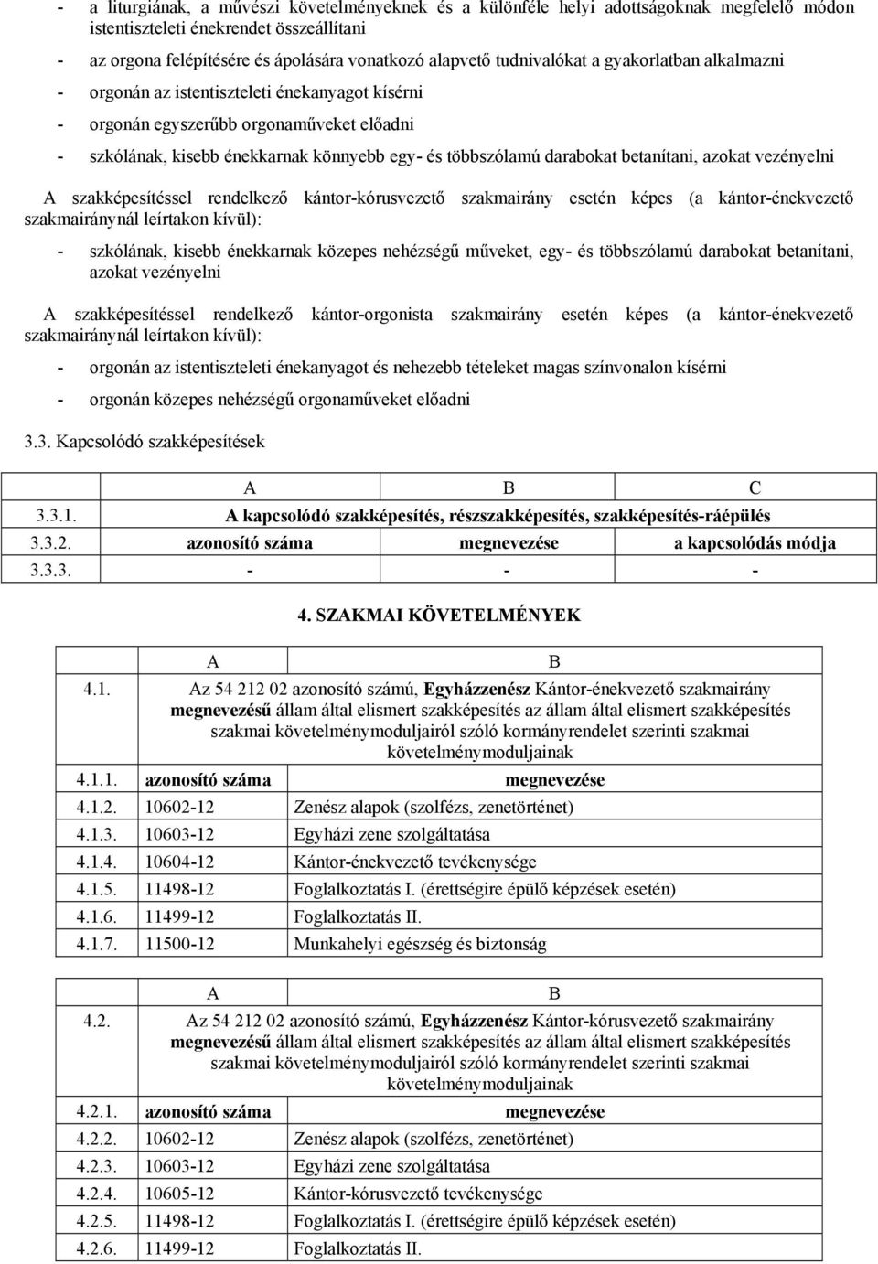 darabokat betanítani, azokat vezényelni A szakképesítéssel rendelkező kántor-kórusvezető szakmairány esetén képes (a kántor-énekvezető szakmairánynál leírtakon kívül): - szkólának, kisebb énekkarnak