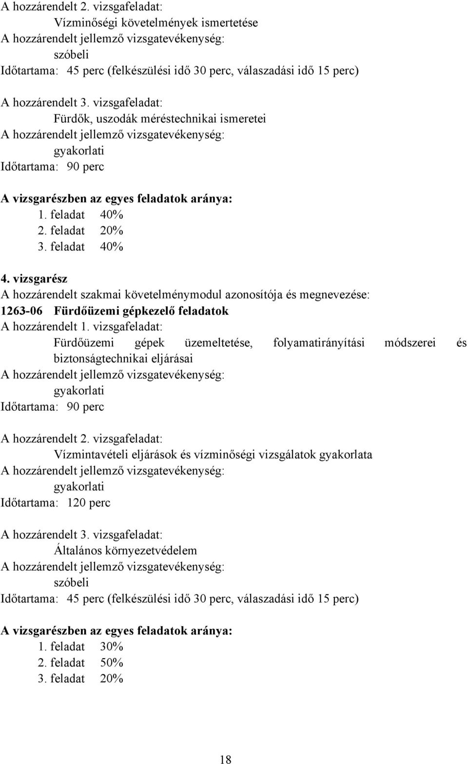 vizsgarész A hozzárendelt szakmai követelménymodul azonosítója és megnevezése: 1263-06 Fürdőüzemi gépkezelő feladatok A hozzárendelt 1.