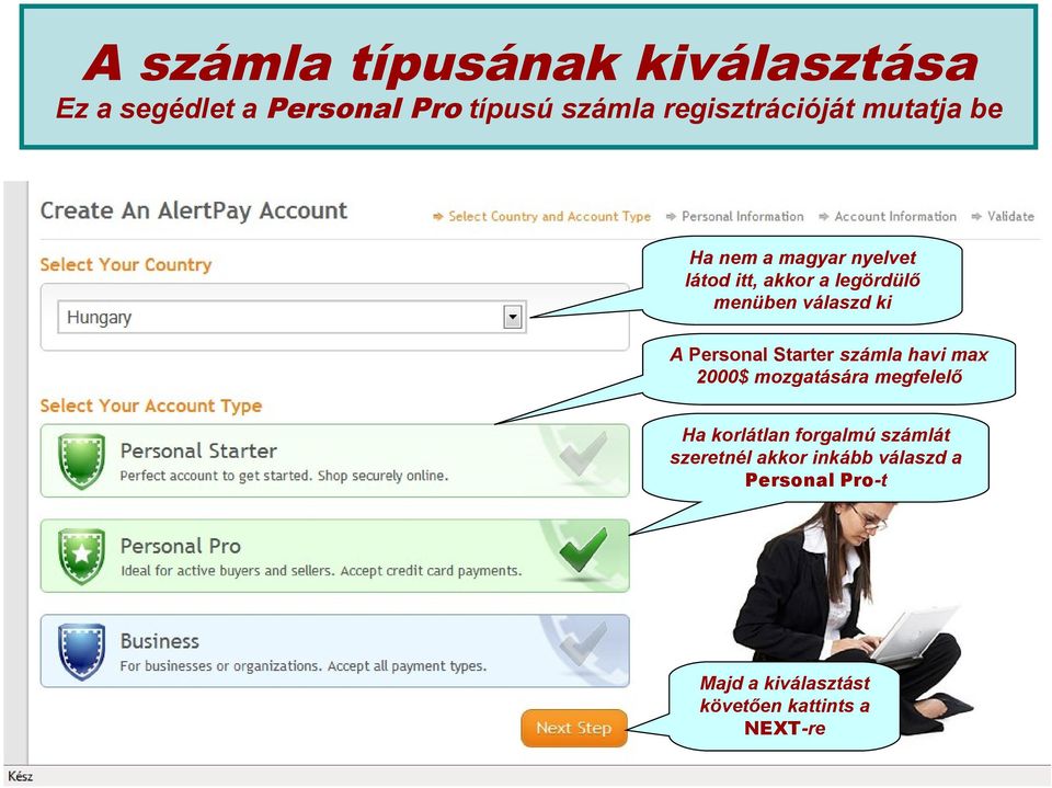 Personal Starter számla havi max 2000$ mozgatására megfelelő Ha korlátlan forgalmú számlát