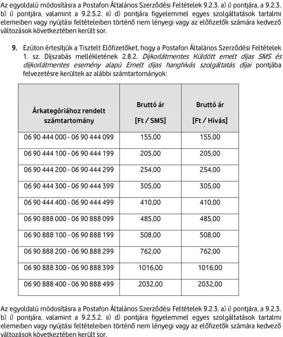 rendelt számtartomány [Ft / SMS] [Ft / Hívás] 06 90 444 000-06 90 444 099 155,00 155,00 06 90 444 100-06 90 444 199 205,00 205,00 06 90 444 200-06 90 444 299 254,00 254,00 06 90 444 300-06 90 444