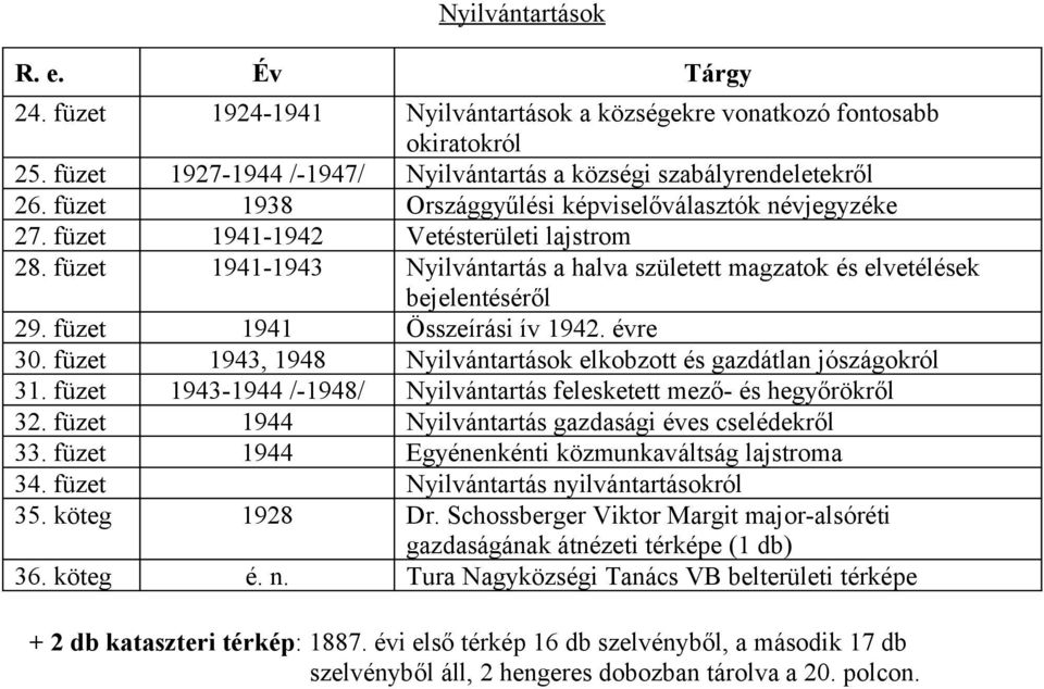 füzet 94 Összeírási ív 94. évre 30. füzet 943, 948 Nyilvántartások elkobzott és gazdátlan jószágokról 3. füzet 943-944 /-948/ Nyilvántartás felesketett mező- és hegyőrökről 3.