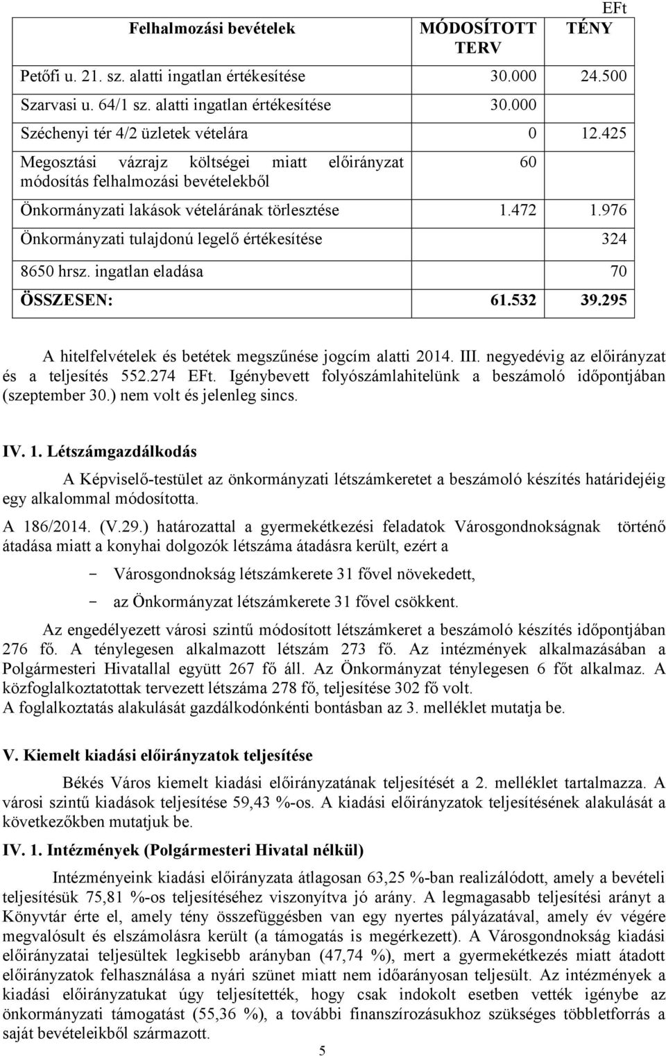 ingatlan eladása 70 ÖSSZESEN: 61.532 39.295 60 A hitelfelvételek és betétek megszűnése jogcím alatti 2014. III. negyedévig az és a teljesítés 552.274 EFt.