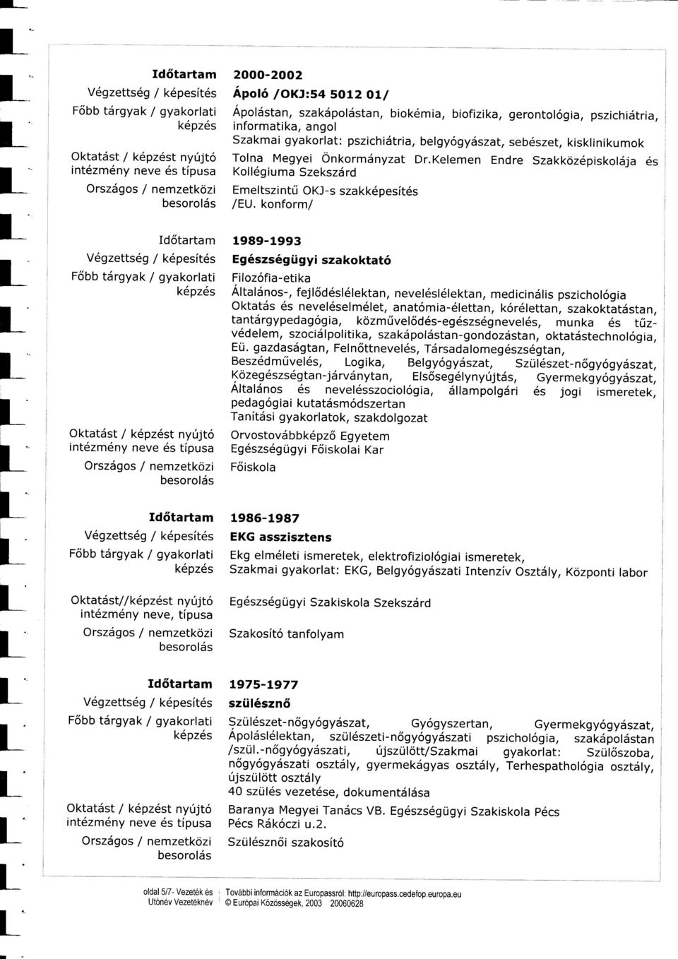 Kelemen Endre Szakközdpiskoläja 6s inözmdny neve 6s ipusa Kol169iuma Szekszärd Orszägos / nemzeközi Emelszinü OKJ-s szakk6pesl6s /EU.
