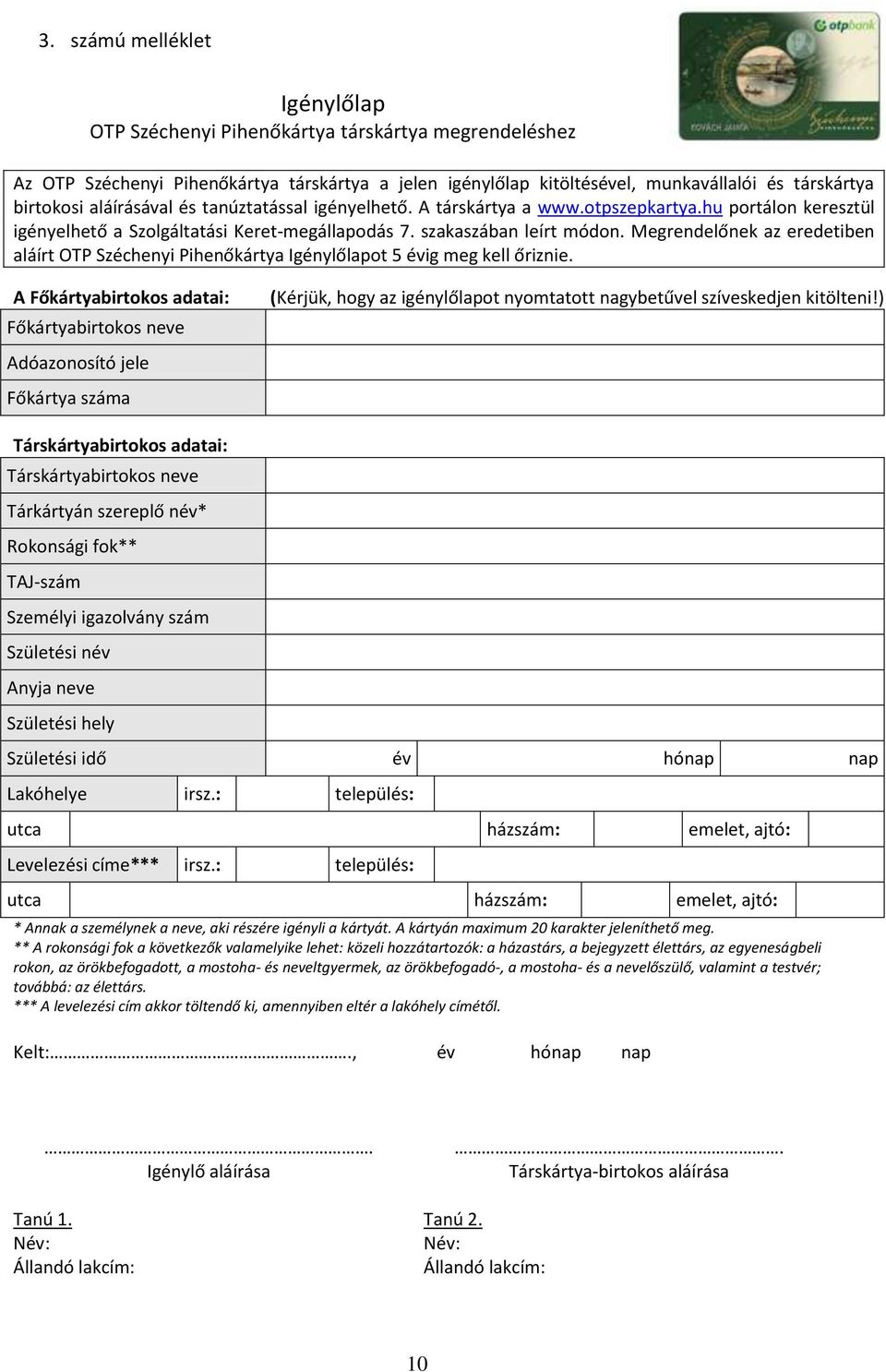 SZOLGÁLTATÁSI KERET-MEGÁLLAPODÁS (OTP Széchenyi Pihenőkártya és  elektronikus-utalvány megrendelésről) - PDF Ingyenes letöltés
