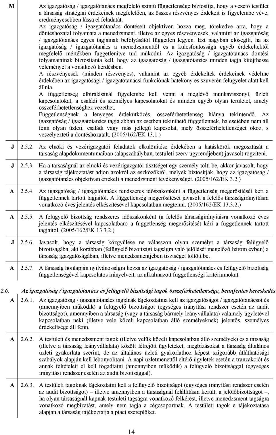 z igazgatóság / igazgatótanács döntéseit objektíven hozza meg, törekedve arra, hogy a döntéshozatal folyamata a menedzsment, illetve az egyes részvényesek, valamint az igazgatóság / igazgatótanács