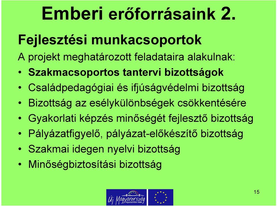 tantervi bizottságok Családpedagógiai és ifjúságvédelmi bizottság Bizottság az esélykülönbségek