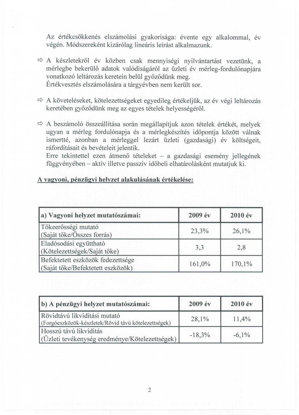 Értékvesztés elszámolására a tárgyévben nem került sor. q A követeléseket, kötelezettségeket egyedileg értékeljük, az év végi leltározás keretében győződünk meg az egyes tételek helyességéről.