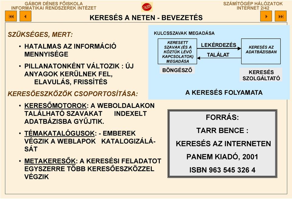 TÉMAKATALÓGUSOK: - EMBEREK VÉGZIK A WEBLAPOK KATALOGIZÁLÁ- SÁT METAKERESŐK: A KERESÉSI FELADATOT EGYSZERRE TÖBB KERESŐESZKÖZZEL VÉGZIK KULCSSZAVAK MEGADÁSA KERESETT