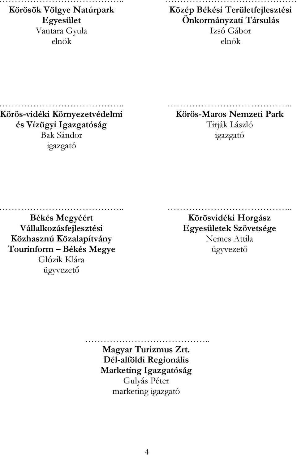 Sándor igazgató Körös-Maros Nemzeti Park Tirják László igazgató Békés Megyéért Vállalkozásfejlesztési Közhasznú Közalapítvány