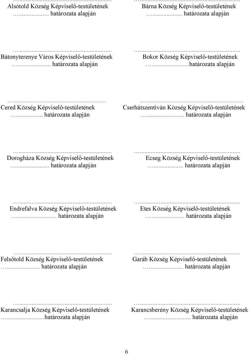 .. határozata alapján Dorogháza Község Képviselő-testületének... határozata alapján Ecseg Község Képviselő-testületének... határozata alapján Endrefalva Község Képviselő-testületének.