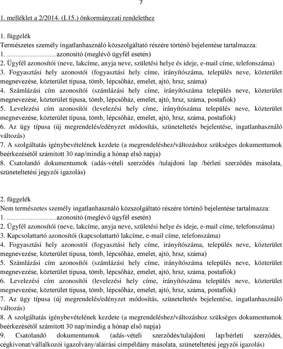 Fogyasztási hely azonostói (fogyasztási hely címe, irányítószáma, település neve, közterület megnevezése, közterület típusa, tömb, lépcsőház, emelet, ajtó, hrsz, száma) 4.