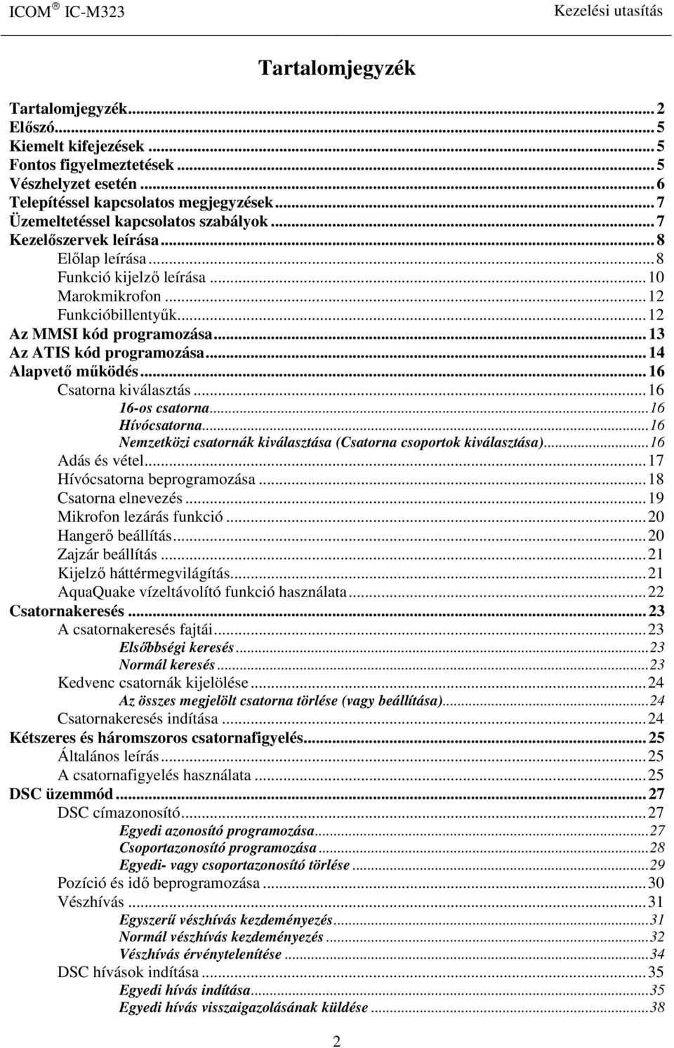 .. 13 Az ATIS kód programozása... 14 Alapvető működés... 16 Csatorna kiválasztás...16 16-os csatorna...16 Hívócsatorna...16 Nemzetközi csatornák kiválasztása (Csatorna csoportok kiválasztása).