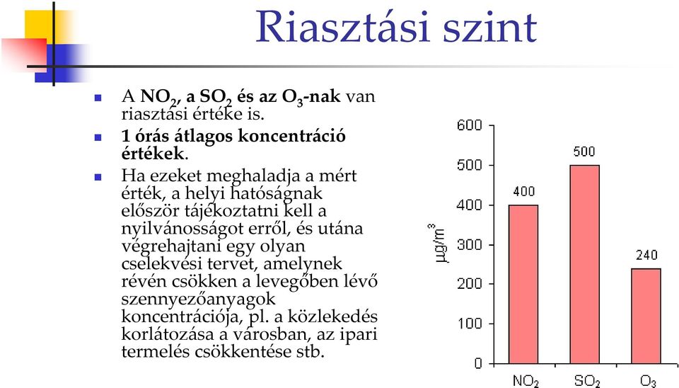 Ha ezeket meghaladja a mért érték, a helyi hatóságnak először tájékoztatni kell a nyilvánosságot