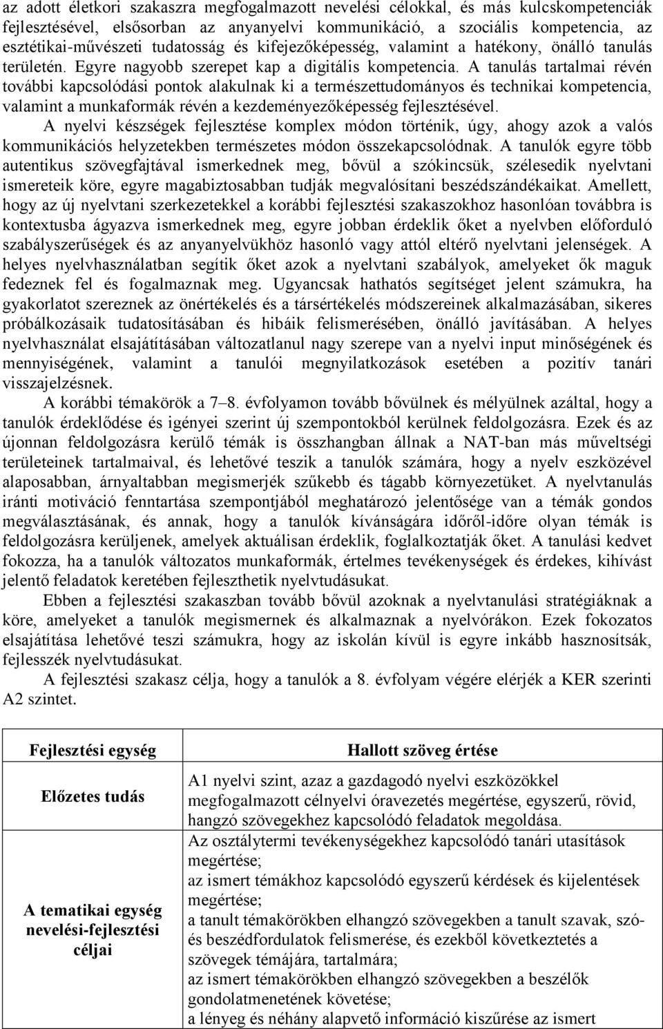 A tanulás tartalmai révén további kapcsolódási pontok alakulnak ki a természettudományos és technikai kompetencia, valamint a munkaformák révén a kezdeményezőképesség fejlesztésével.