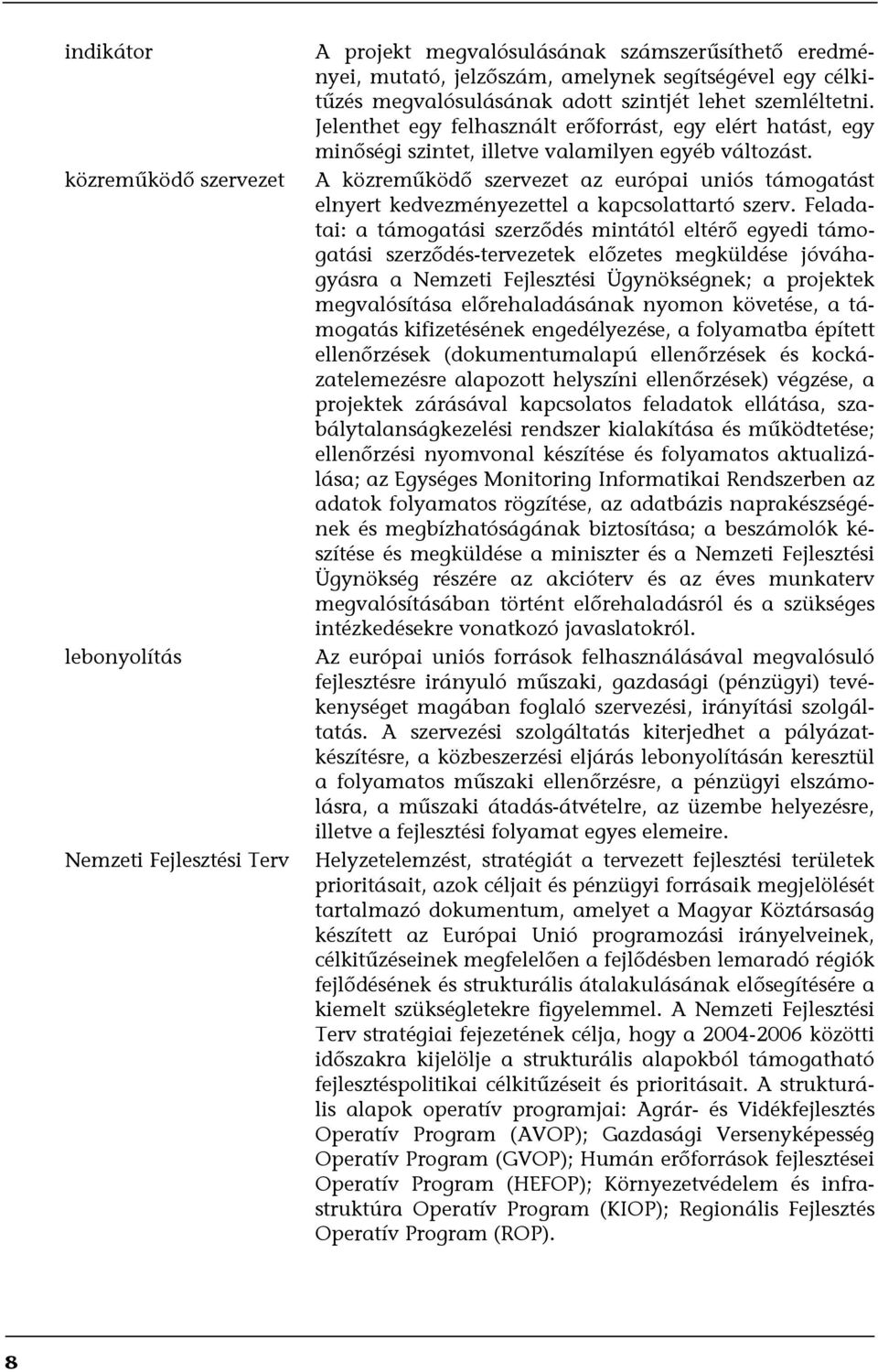 A közreműködő szervezet az európai uniós támogatást elnyert kedvezményezettel a kapcsolattartó szerv.