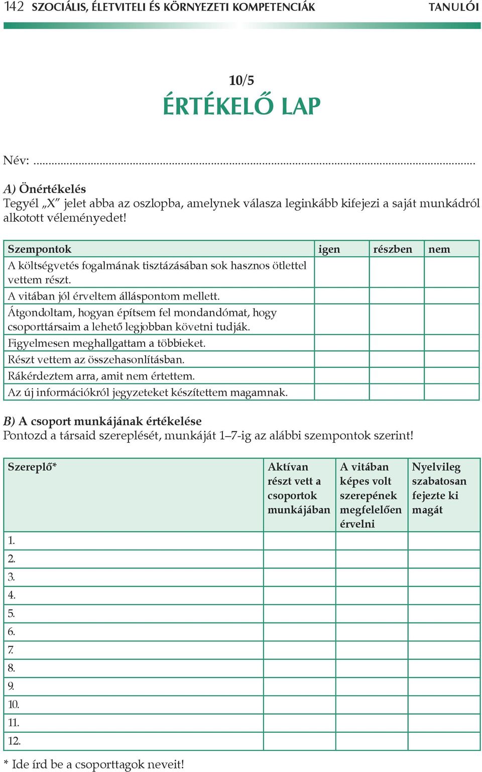 Szempontok igen részben nem A költségvetés fogalmának tisztázásában sok hasznos ötlettel vettem részt. A vitában jól érveltem álláspontom mellett.