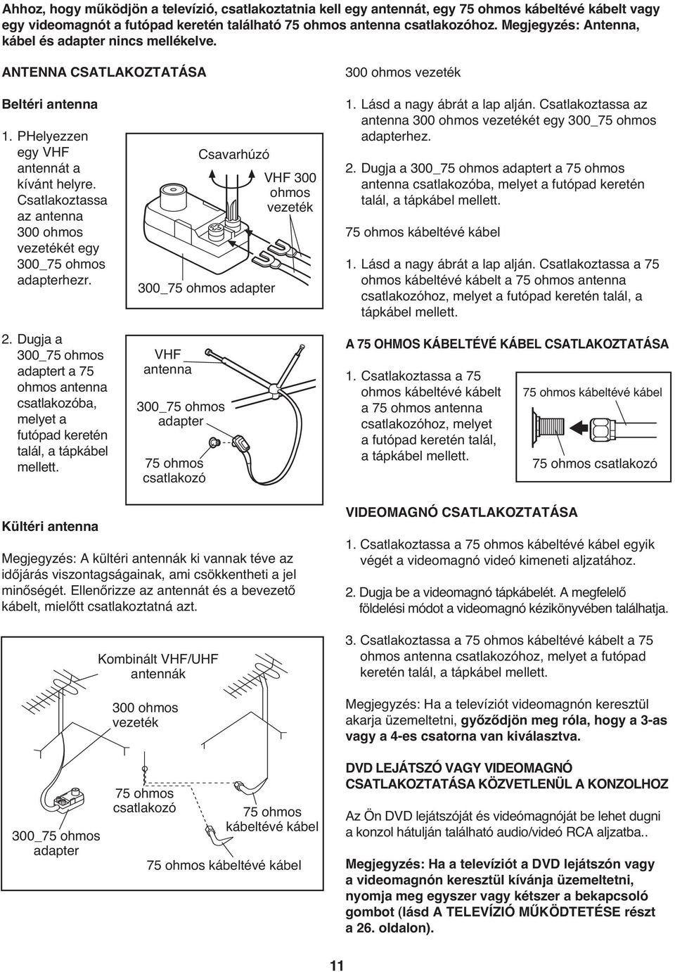 Csatlakoztassa az antenna 00 ohmos vezetékét egy 00_75 ohmos adapterhezr. 2. Dugja a 00_75 ohmos adaptert a 75 ohmos antenna csatlakozóba, melyet a futópad keretén talál, a tápkábel mellett.