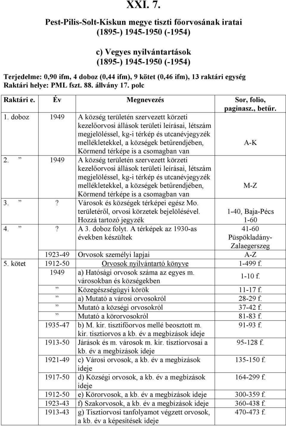 raktári egység Raktári helye: PML fszt. 88. állvány 17