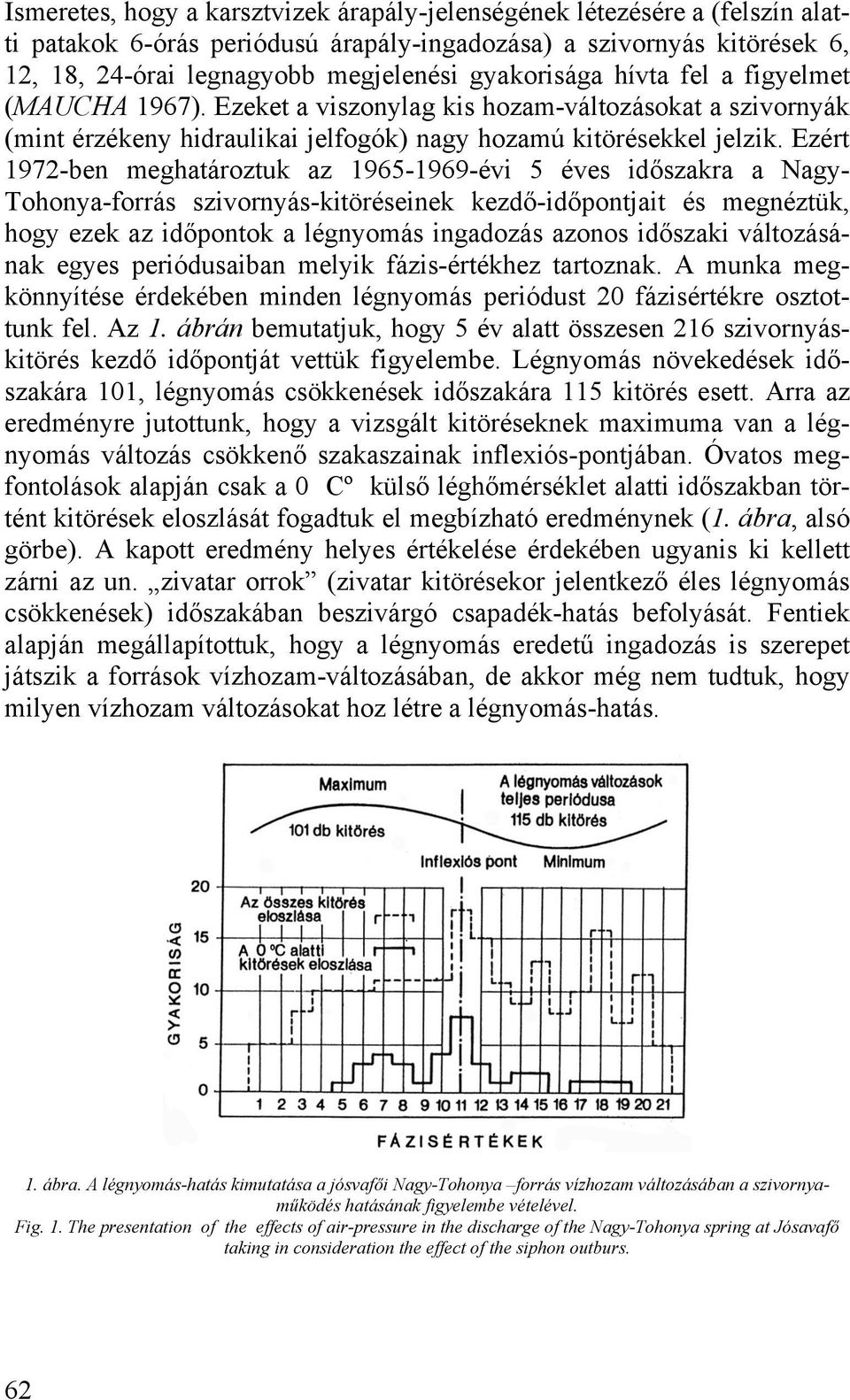 Ezért 1972-ben meghatároztuk az 1965-1969-évi 5 éves időszakra a Nagy- Tohonya-forrás szivornyás-kitöréseinek kezdő-időpontjait és megnéztük, hogy ezek az időpontok a légnyomás ingadozás azonos