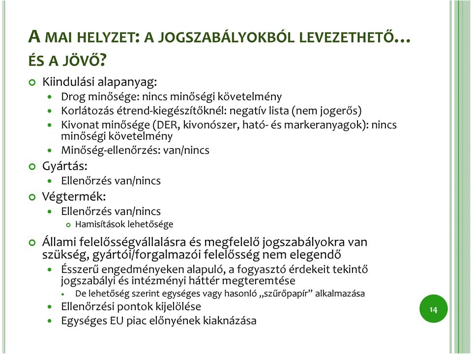 nincs minőségi követelmény Minőség-ellenőrzés: van/nincs Gyártás: Ellenőrzés van/nincs Végtermék: Ellenőrzés van/nincs Hamisítások lehetősége Állami felelősségvállalásra és megfelelő