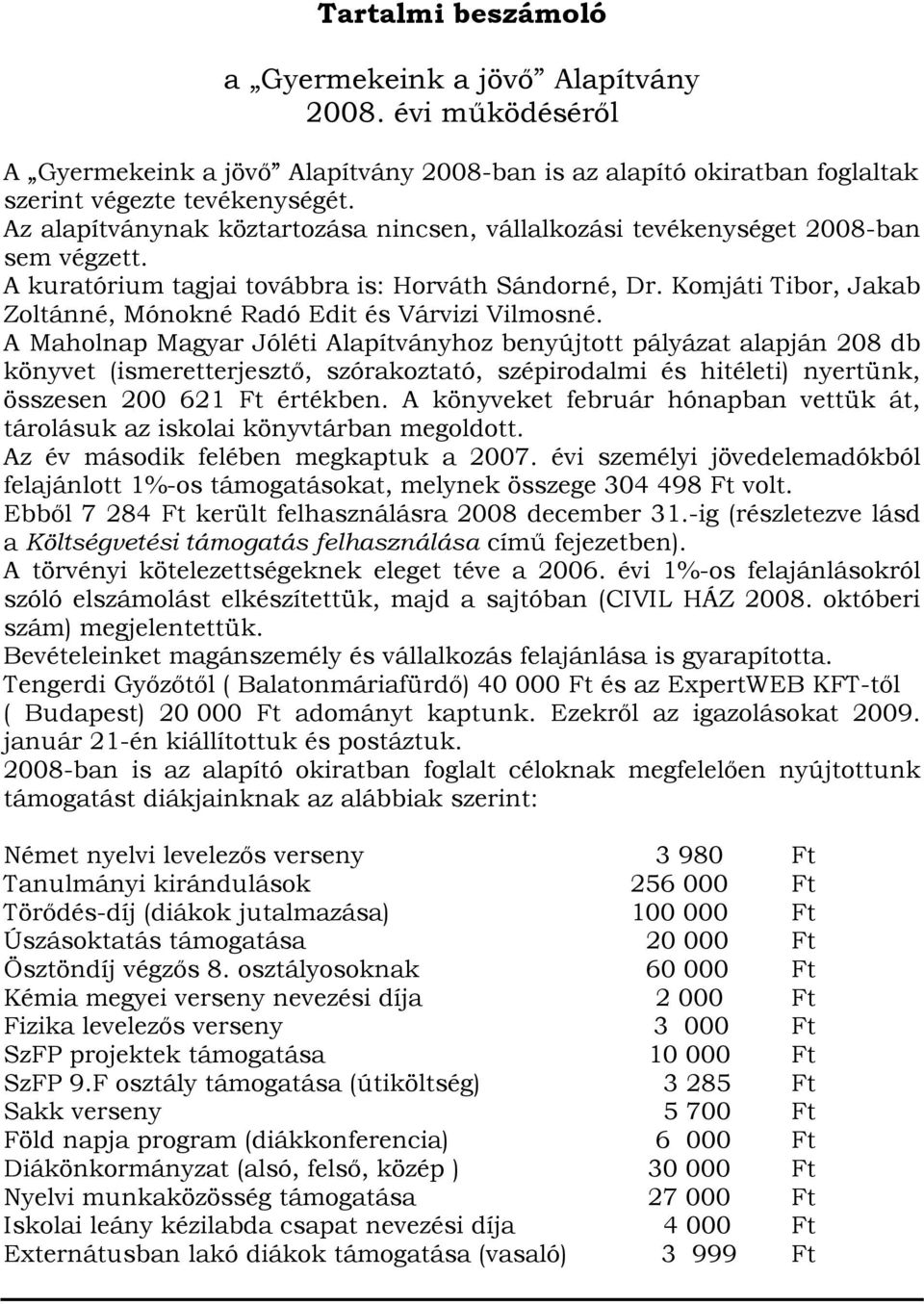 Komjáti Tibor, Jakab Zoltánné, Mónokné Radó Edit és Várvizi Vilmosné.