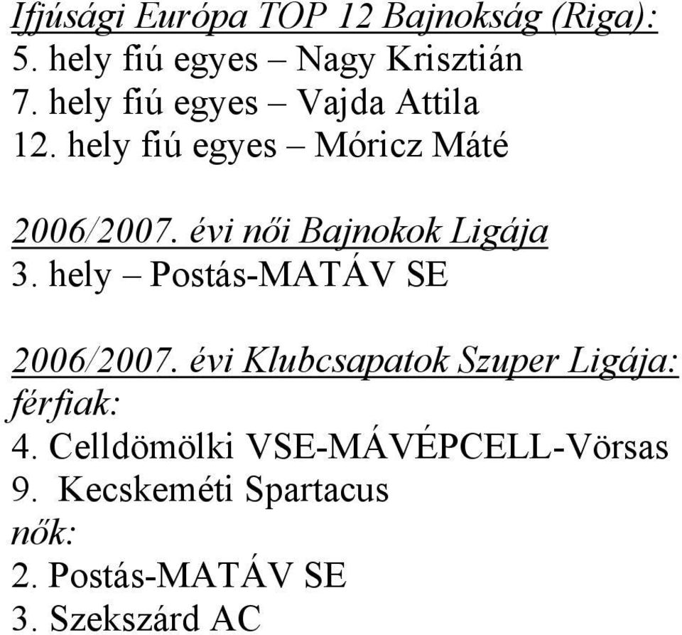 évi női Bajnokok Ligája 3. hely Postás-MATÁV SE 2006/2007.