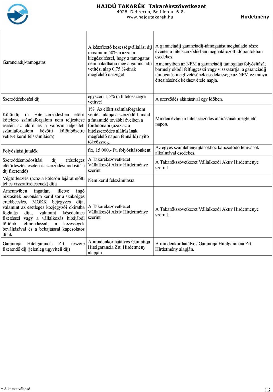 Amennyiben az NFM a garanciadíj támogatás folyósítását bármely okból felfüggeszti vagy visszatartja, a garanciadíj támogatás megfizetésének esedékessége az NFM ez irányú értesítésének kézhezvétele