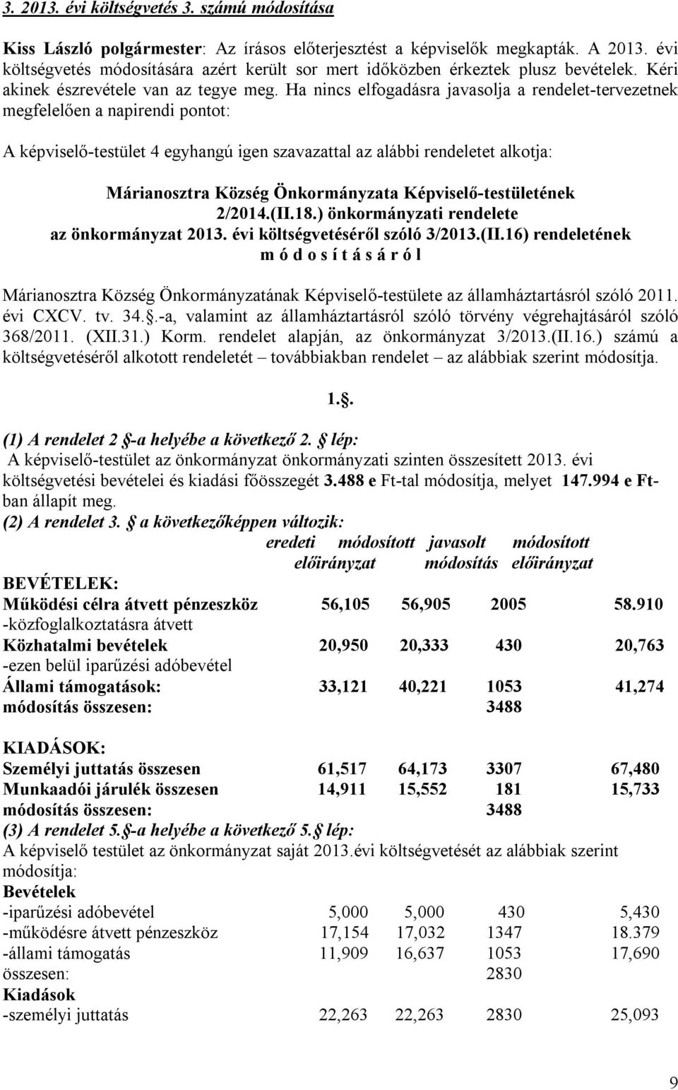 Ha nincs elfogadásra javasolja a rendelet-tervezetnek megfelelően a napirendi pontot: A képviselő-testület 4 egyhangú igen szavazattal az alábbi rendeletet alkotja: Márianosztra Község Önkormányzata