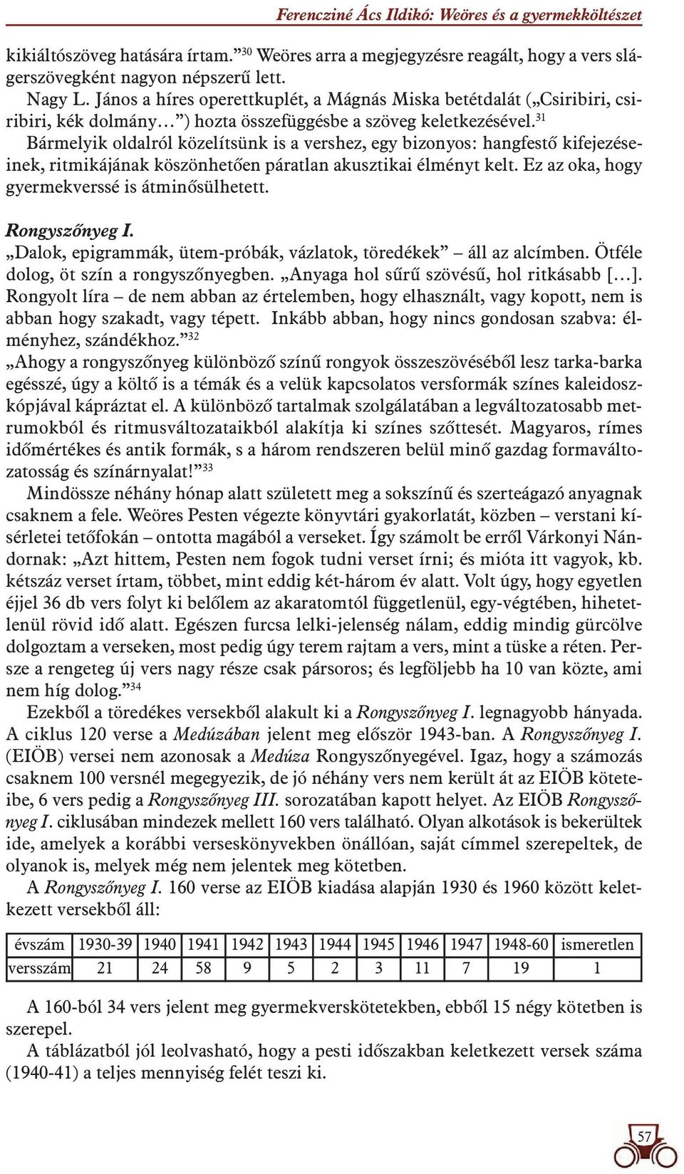 31 Bármelyik oldalról közelítsünk is a vershez, egy bizonyos: hangfestô kifejezéseinek, ritmikájának köszönhetôen páratlan akusztikai élményt kelt. Ez az oka, hogy gyermekverssé is átminôsülhetett.
