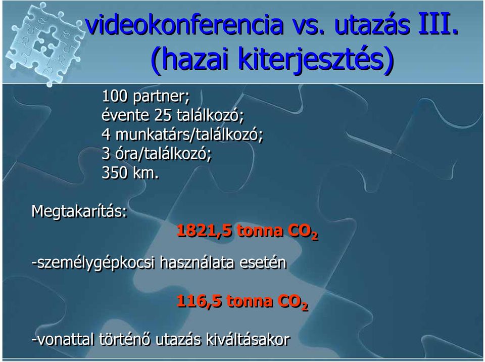 munkatárs/találkozó; 3 óra/találkozó; 350 km.