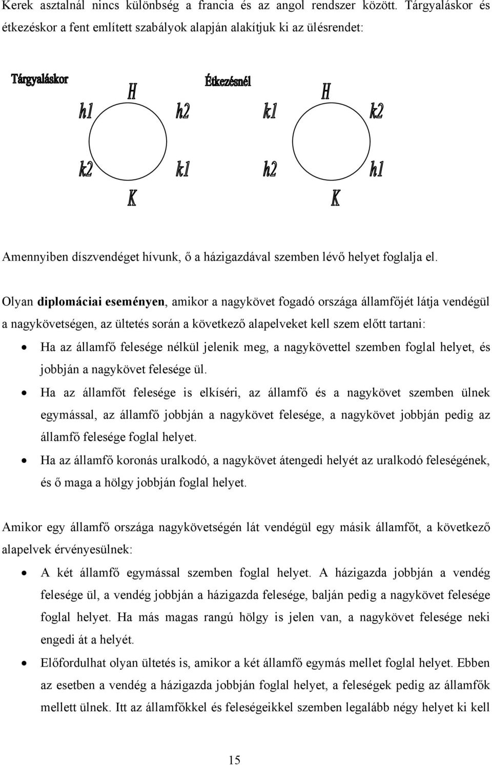 Olyan diplomáciai eseményen, amikor a nagykövet fogadó országa államfőjét látja vendégül a nagykövetségen, az ültetés során a következő alapelveket kell szem előtt tartani: Ha az államfő felesége