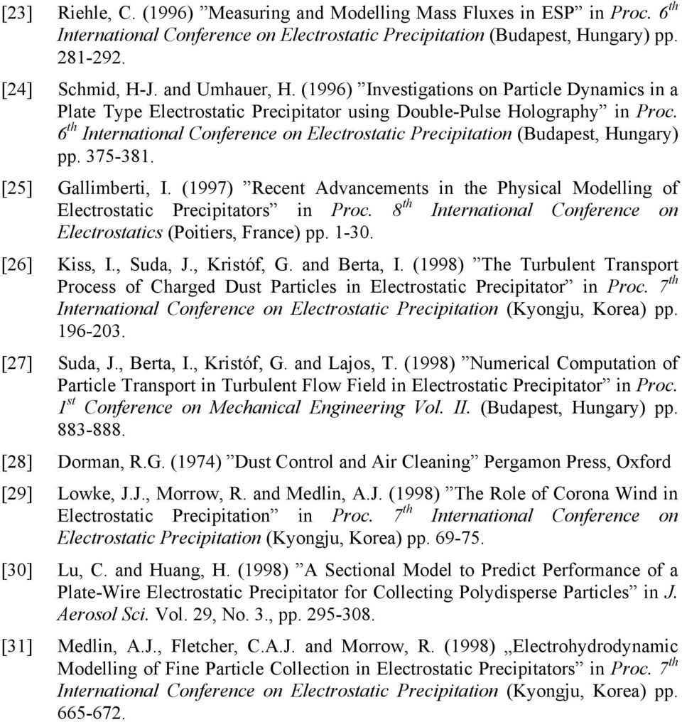 6 th International Conference on Electrostatic Precipitation (Budapest, Hungary) pp. 375-381. [25] Gallimberti, I.