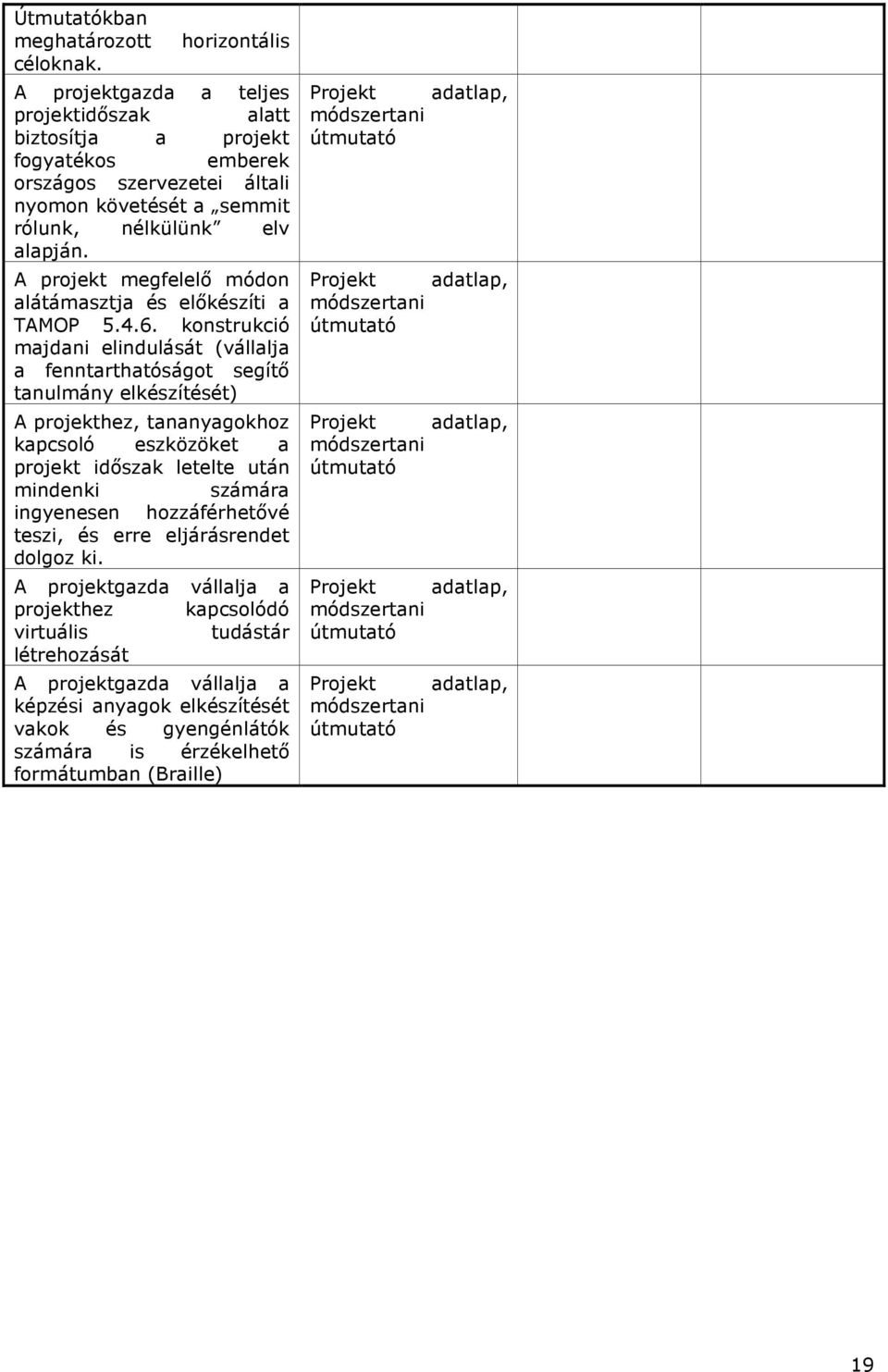 A projekt megfelelı módon alátámasztja és elıkészíti a TAMOP 5.4.6.