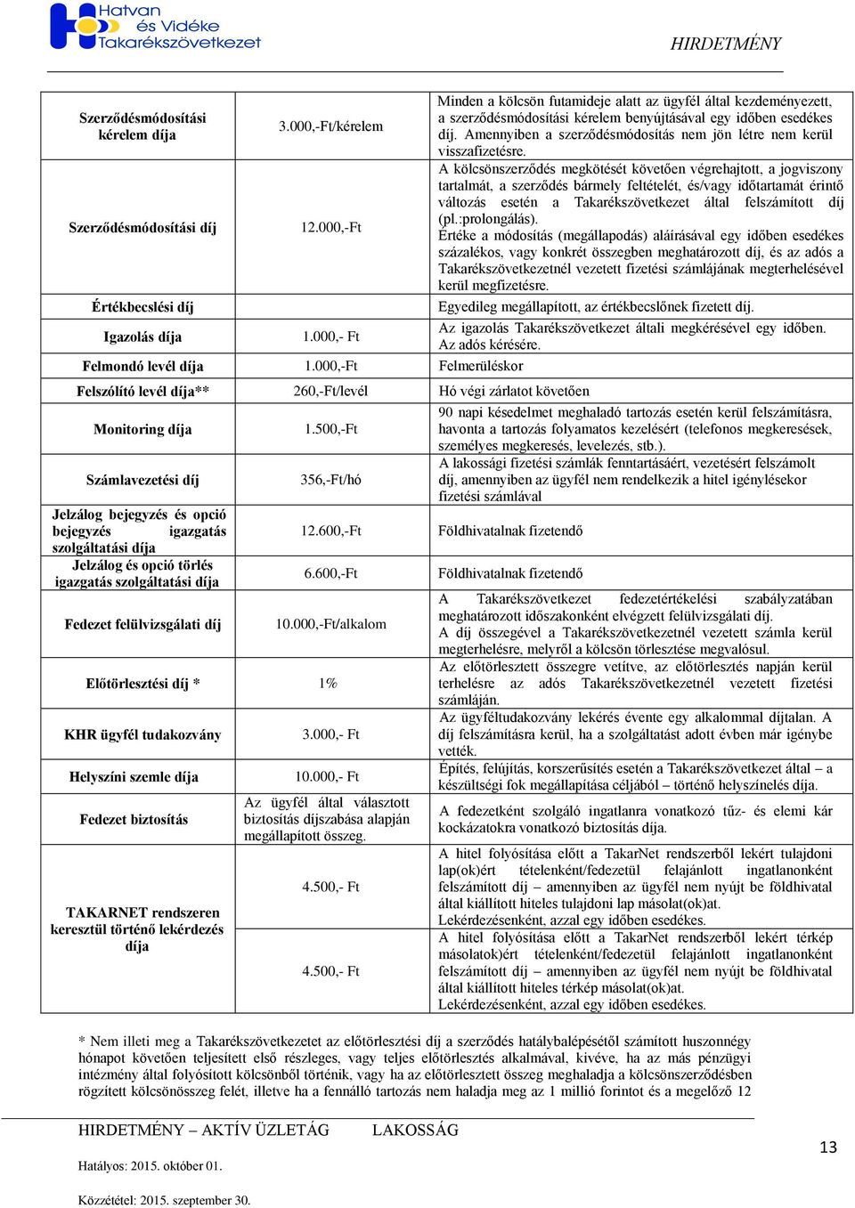 igazgatás szolgáltatási a Fedezet felülvizsgálati 1.500,-Ft 356,-Ft/hó 12.600,-Ft 6.600,-Ft 10.