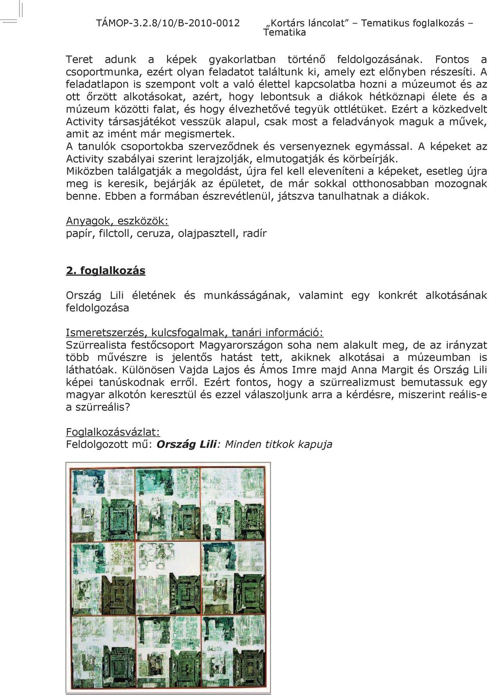 A tanulók csoportokba ek és versenyeznek egymással. A képeket az Activity szabályai szerint lerajzolják, elmutogatják és körbeírják.