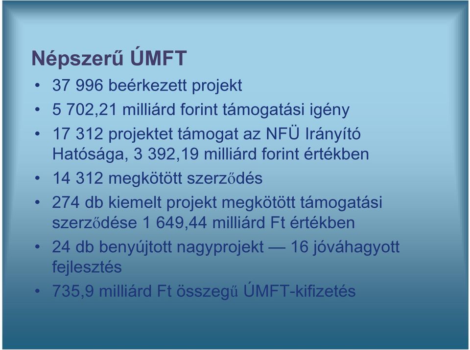 megkötött szerződés 274 db kiemelt projekt megkötött támogatási szerződése 1 649,44 milliárd