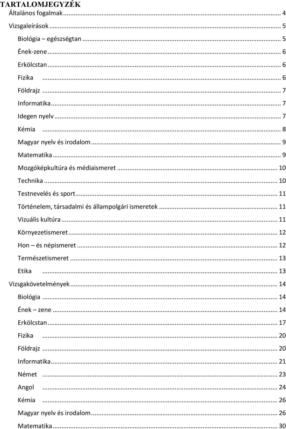 .. 11 Történelem, társadalmi és állampolgári ismeretek... 11 Vizuális kultúra... 11 Környezetismeret... 12 Hon és népismeret... 12 Természetismeret... 13 Etika.